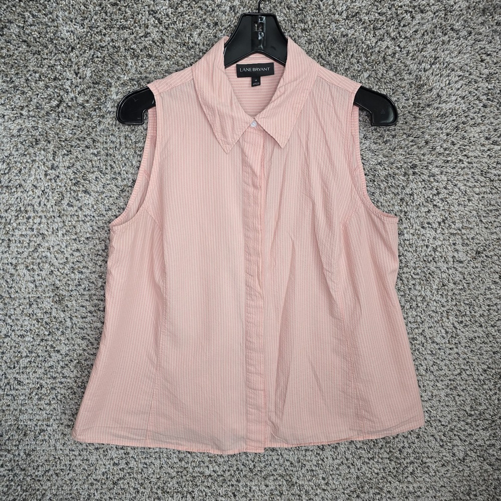 Lane Bryant Top Womens 14 Pink Striped Sleeveless Button Up Blouse Casual Ladies